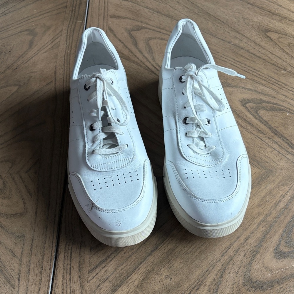 VINCE Men's Barnette Leather Lace Up Sneakers Size 12M In Cream